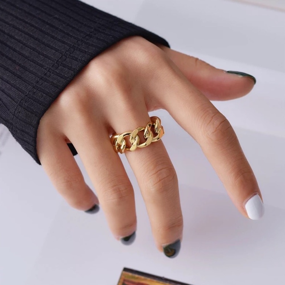 New 18K Gold Vermeil Sterling Silver 925 Open Chain Ring
